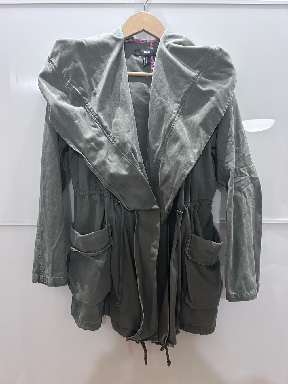 Forever 21 Olive Green Hooded Drawstring Utility Jacket
